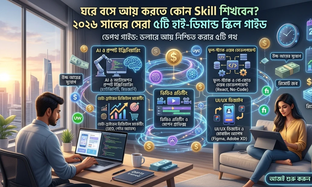 ঘরে বসে আয় করতে কোন Skill শিখবেন? ২০২৬ সালের জন্য একটি প্রফেশনাল ও বাস্তবমুখী গাইড